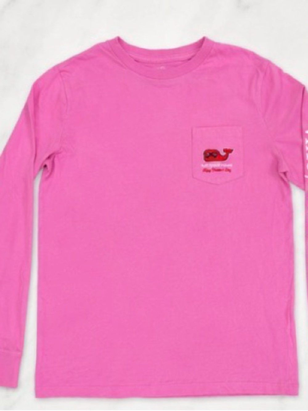 Vineyard Vines Kids Long-Sleeve Pocket Tee in Bright Pink (Size Medium)
